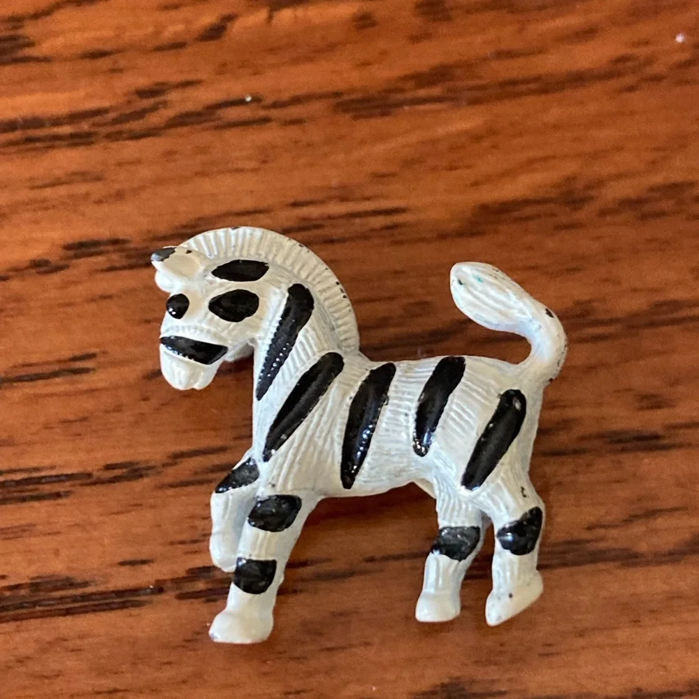 Vintage Lot 2 Zebra brooches black white enamel signed Gerry 1 poodle green eyes